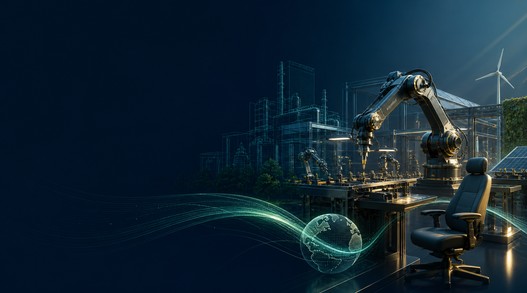Industrial robotics, sustainable energy and intelligent manufacturing - conceptual illustration